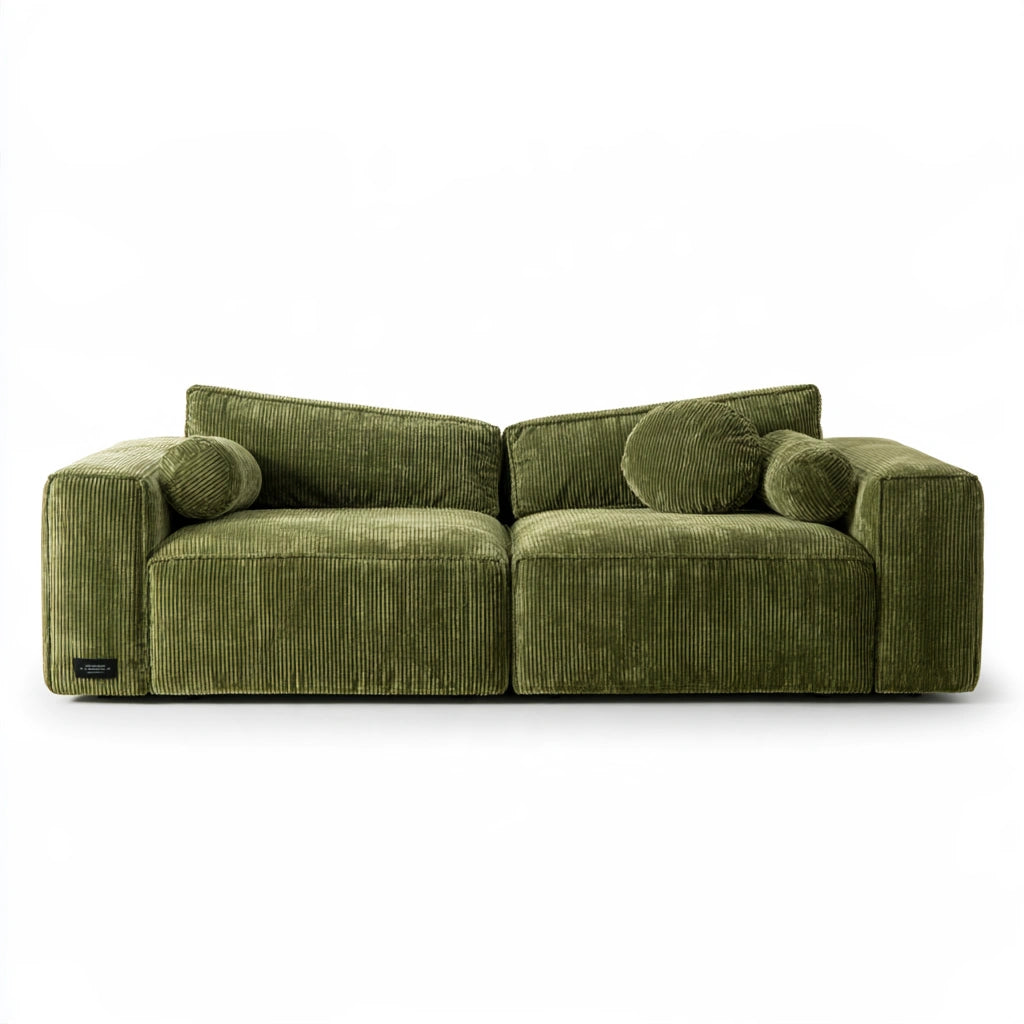 Canapé modulable en velours côtelé, coloris vert olive