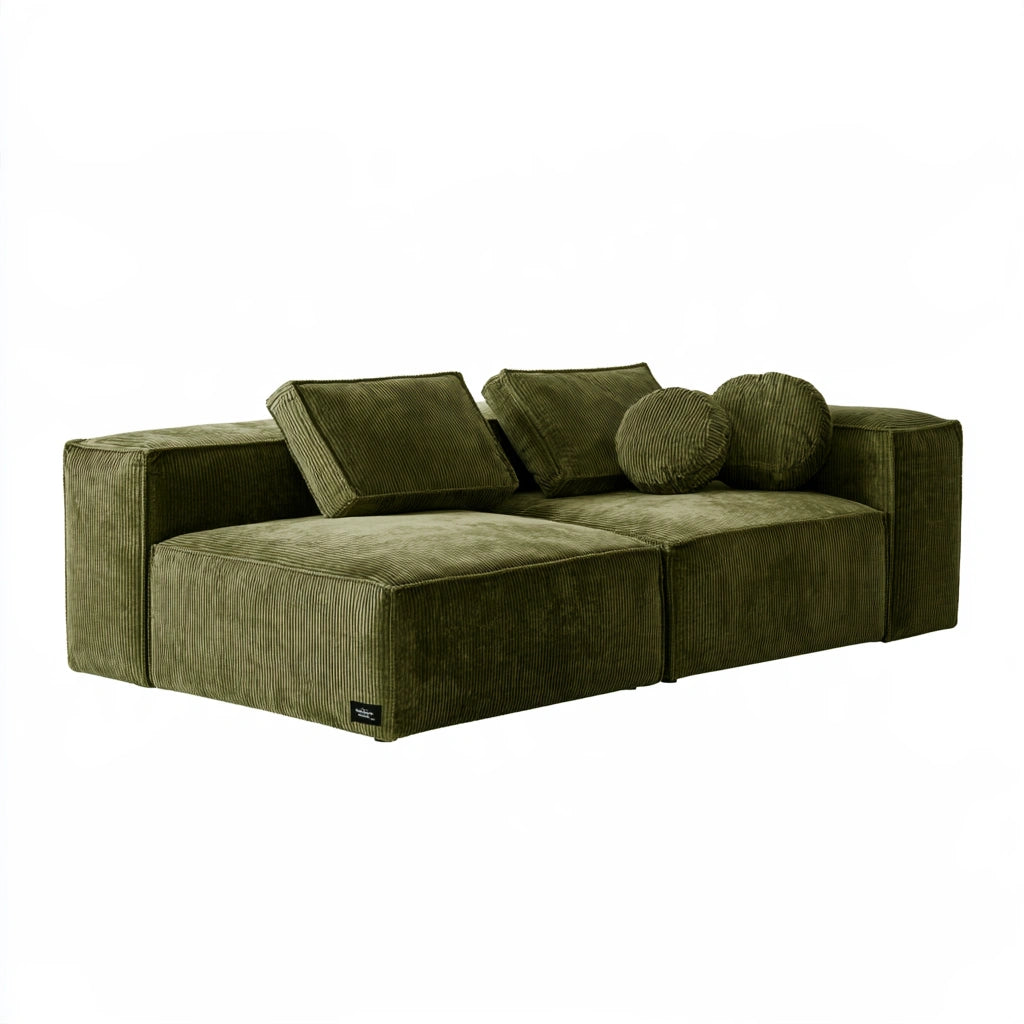 Canapé modulable en velours côtelé, coloris vert olive