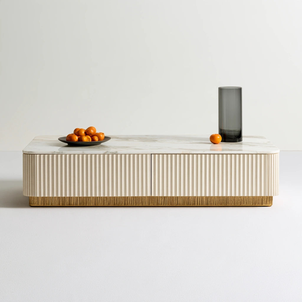 Table basse à finition effet marbre, coloris blanc