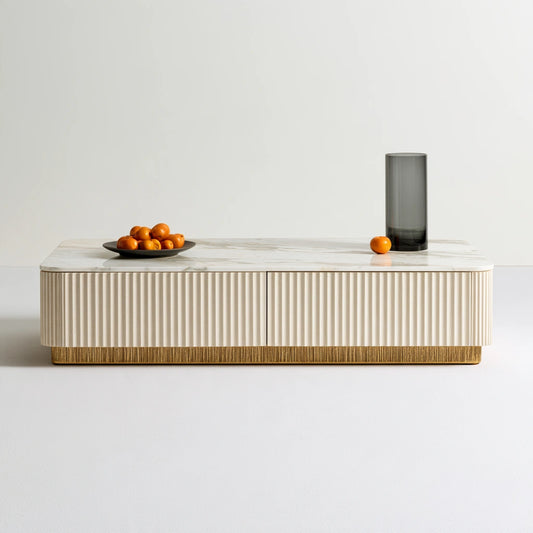 Table basse à finition effet marbre, coloris blanc