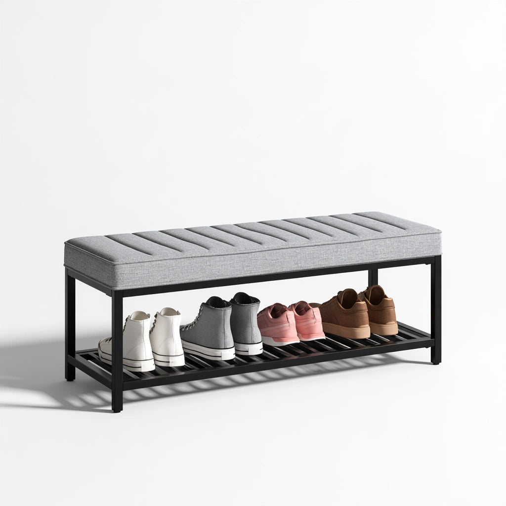 Banc à chaussures avec assise rembourrée aux lignes épurées, coloris gris