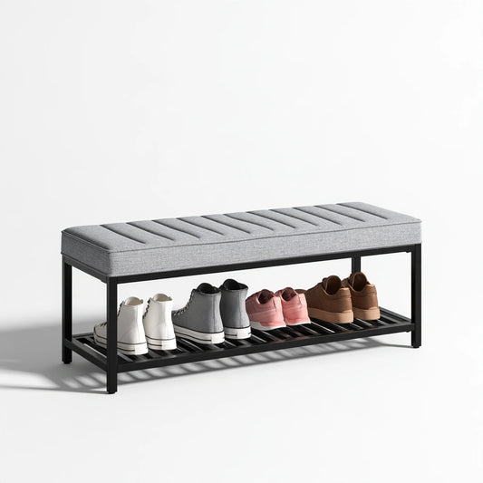 Banc à chaussures avec assise rembourrée aux lignes épurées, coloris gris