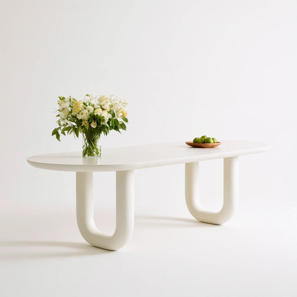 Table à manger aux lignes épurées, coloris blanc