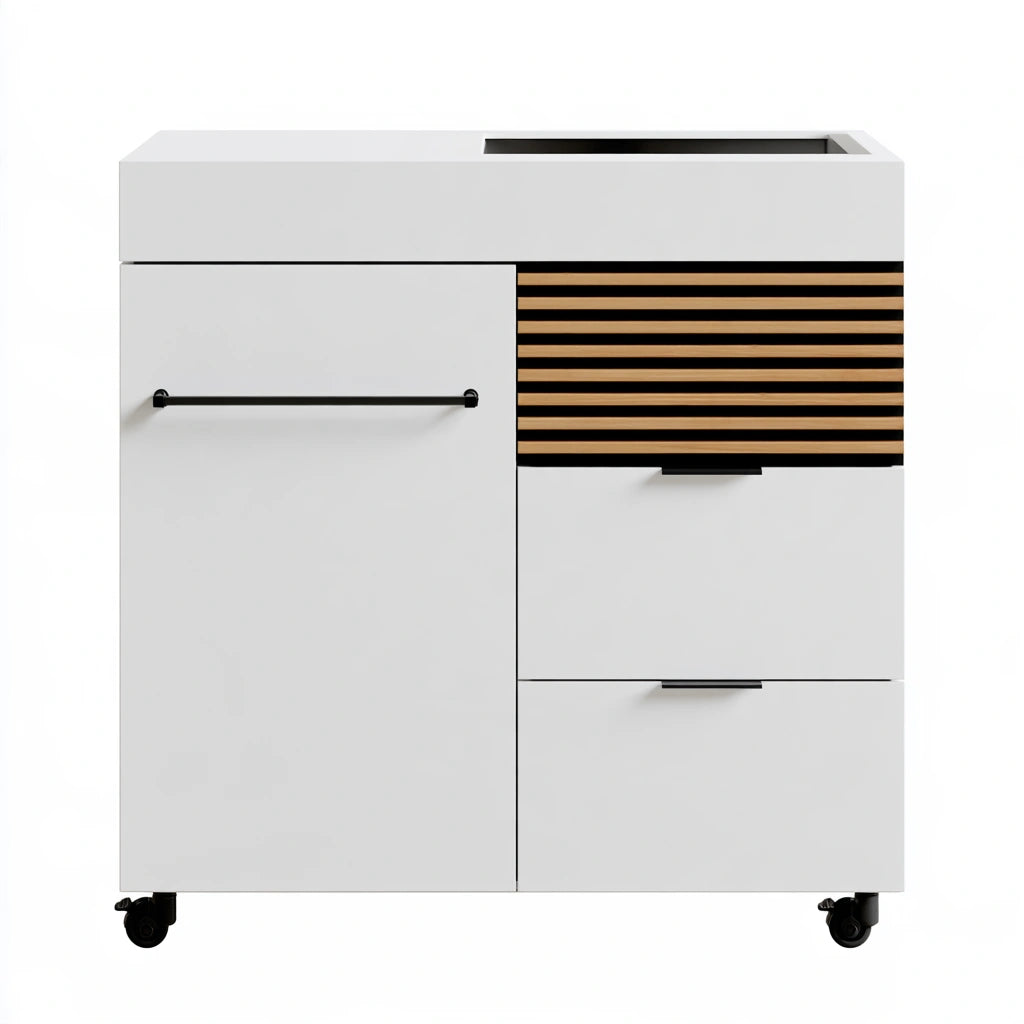 Meuble de rangement aux lignes épurées sur roulettes, coloris blanc